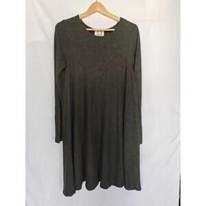 PPLA Swing Dress Long Sleeve Olive Green Brushed Fleece Relaxed Large L